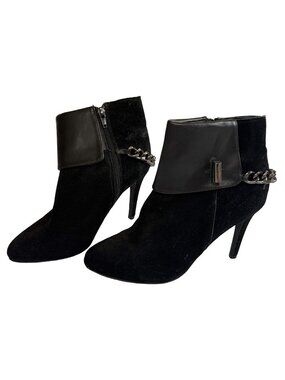 mark. Black Suede Ankle Boots Chain Detail Pointed Toe Stiletto Heels Size 7